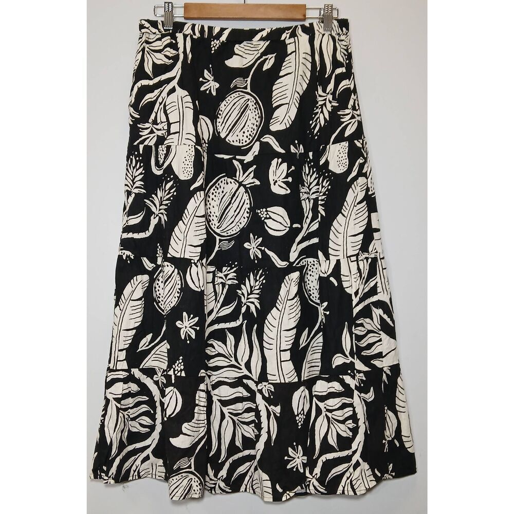 Christian Siriano womens large long maxi skirt linen black white beach boho